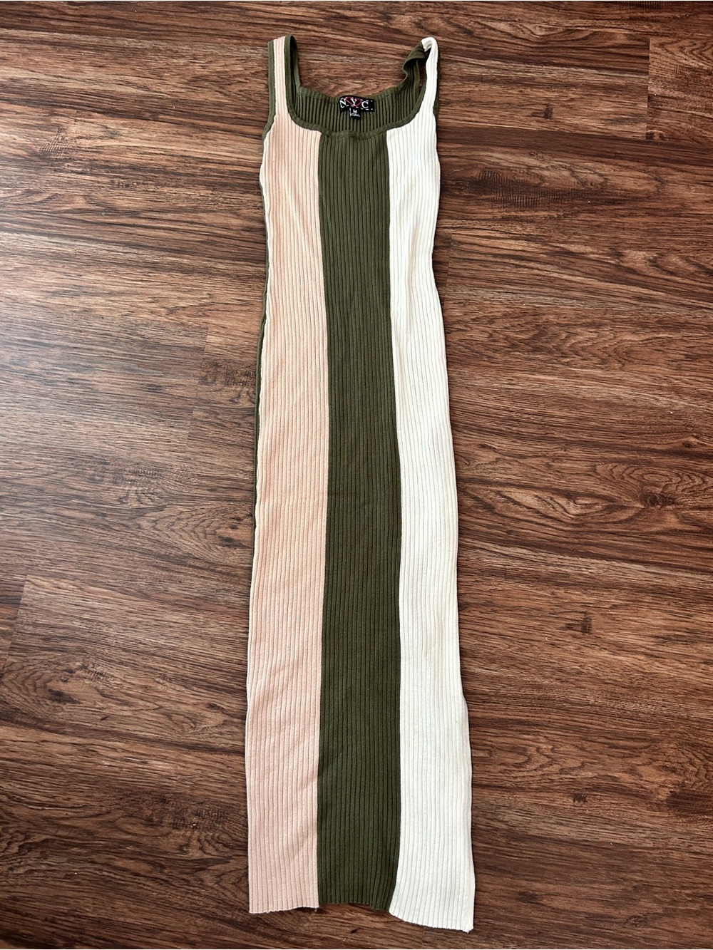 NYC Olive & Cream Ribbed Tank Maxi Dress